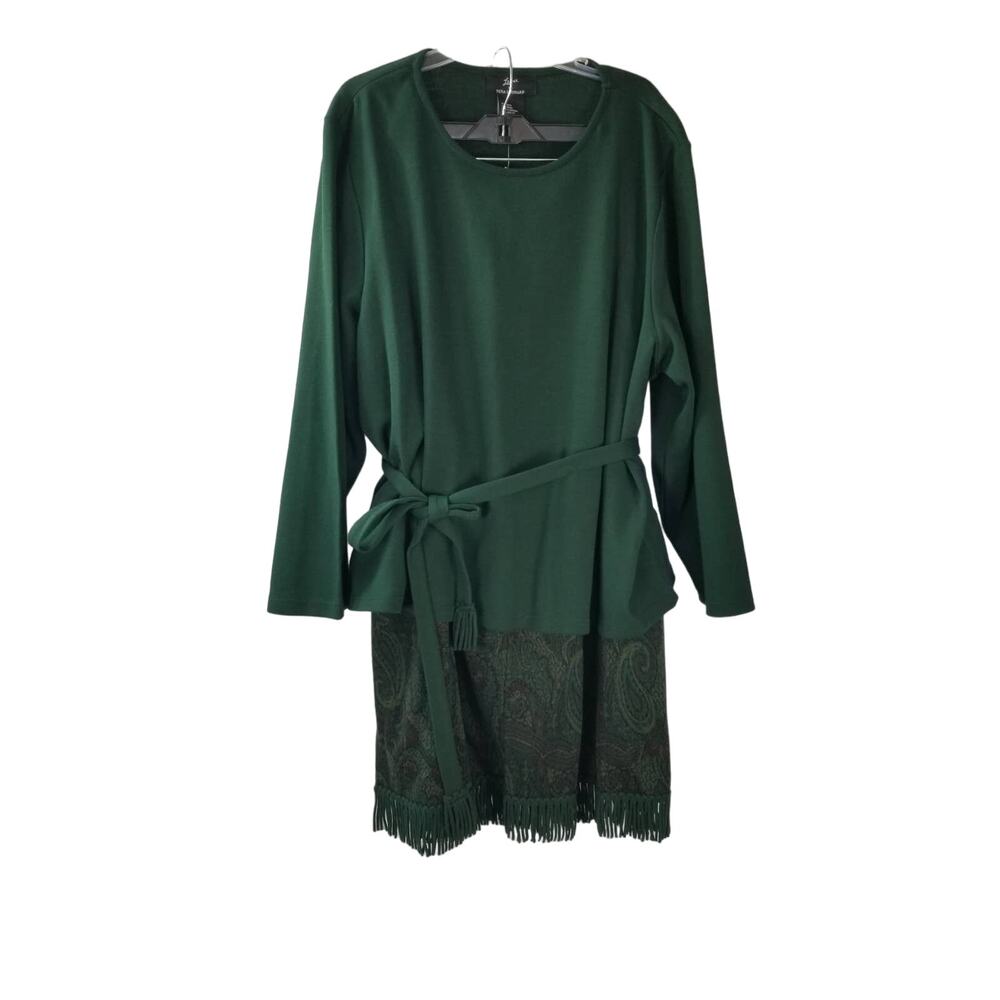 Lennie Nina Leonard 2 Piece Green Paisley Maxi Skirt and Green Belted Top   4 X